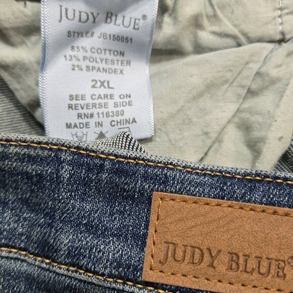 Judy Blue Bailey High Rise Mid Thigh Denim Shorts Dark Wash Stretch JB150051 - Picture 5 of 7